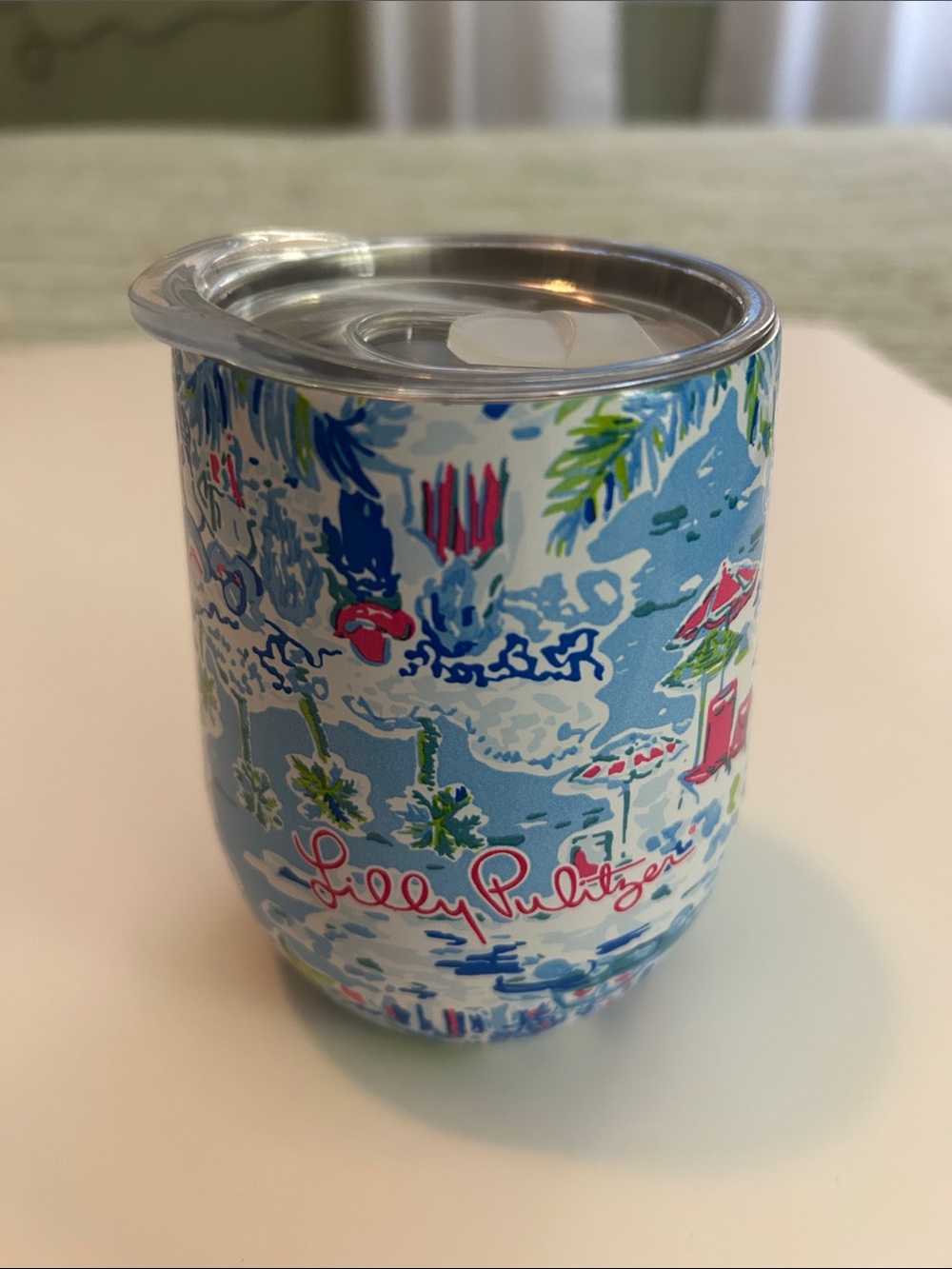 Lilly Pulitzer Beach Blue Floral Stainless Steel Insulated Wine Tumbler 12 oz